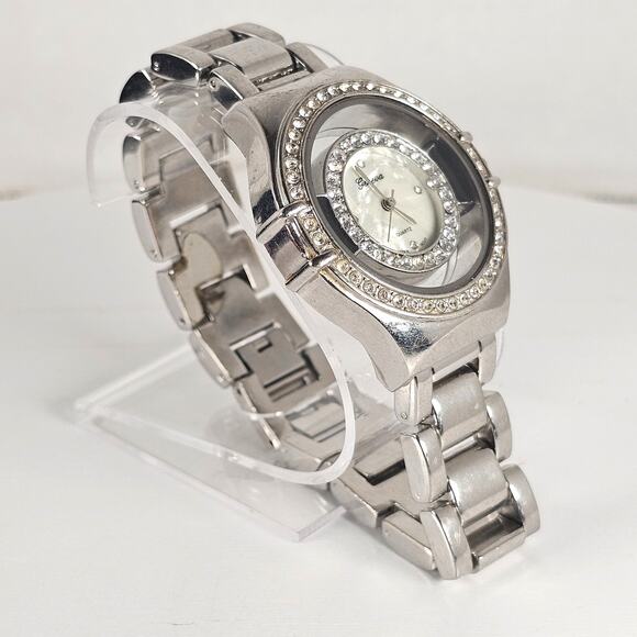 Geneva Quartz Watch Silver Tone 40mm Crystal Bezel Japan Movt New Battery - Picture 14 of 14